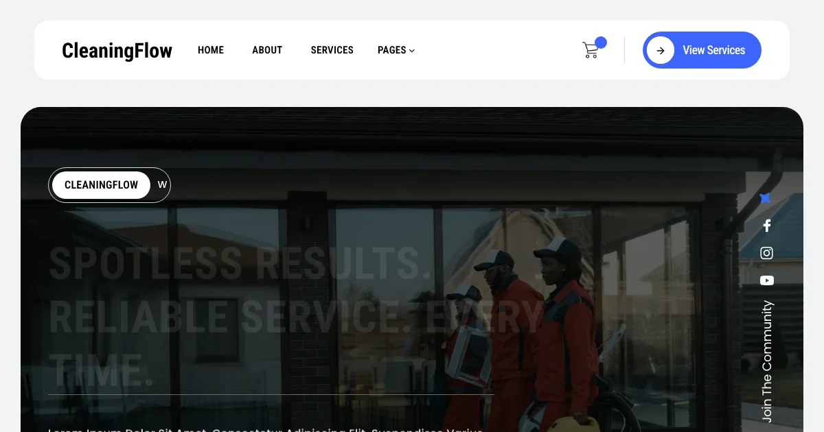 Screenshot of the CleaningFlow theme homepage