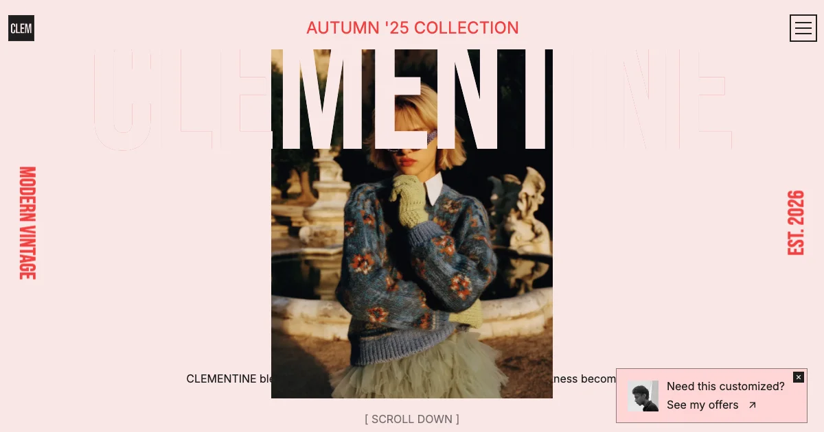 Screenshot of the Clementine theme homepage