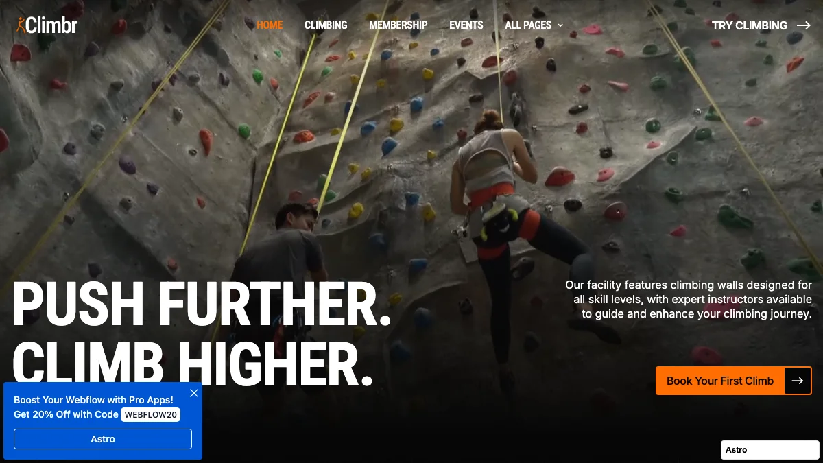 Screenshot of the Climbr theme homepage