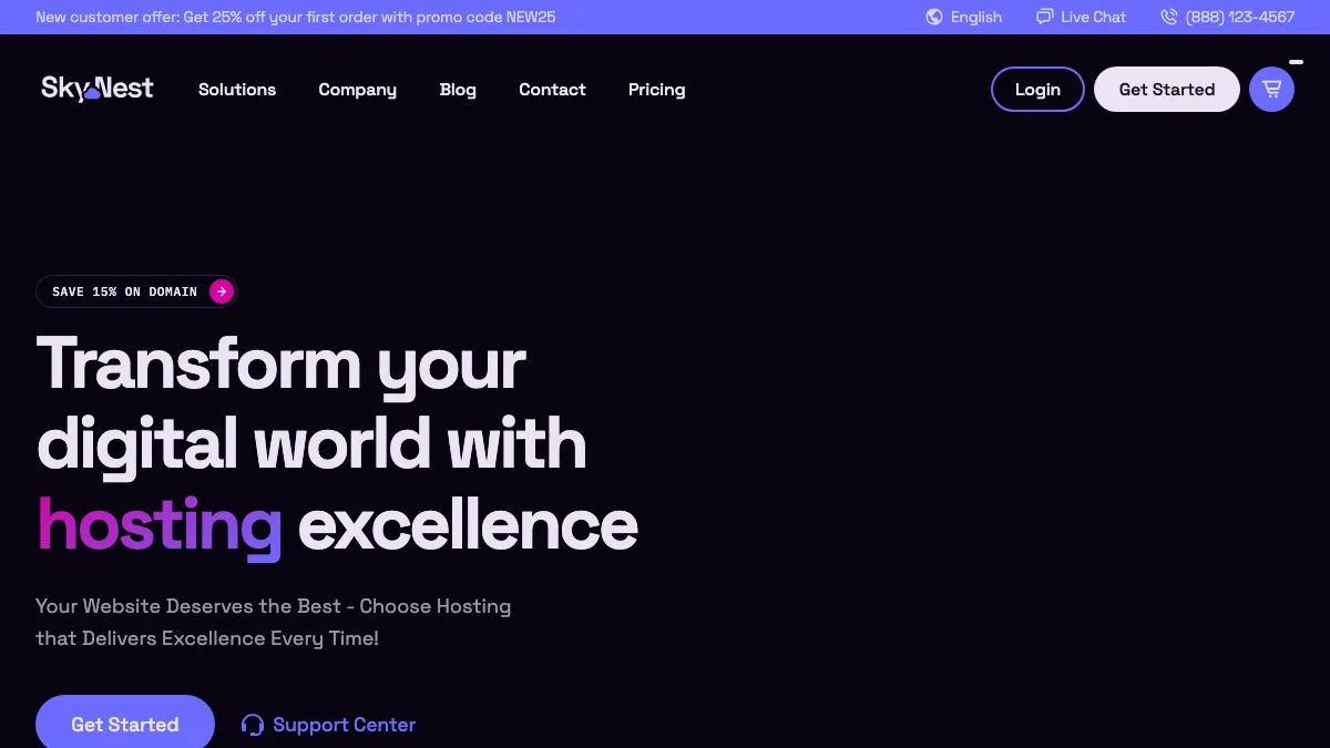 Screenshot of the Sky Nest theme homepage