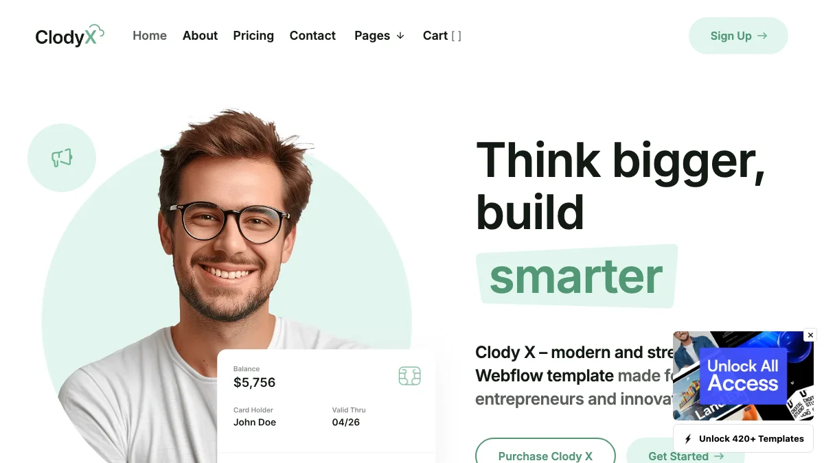Screenshot of the Cloudy X theme homepage