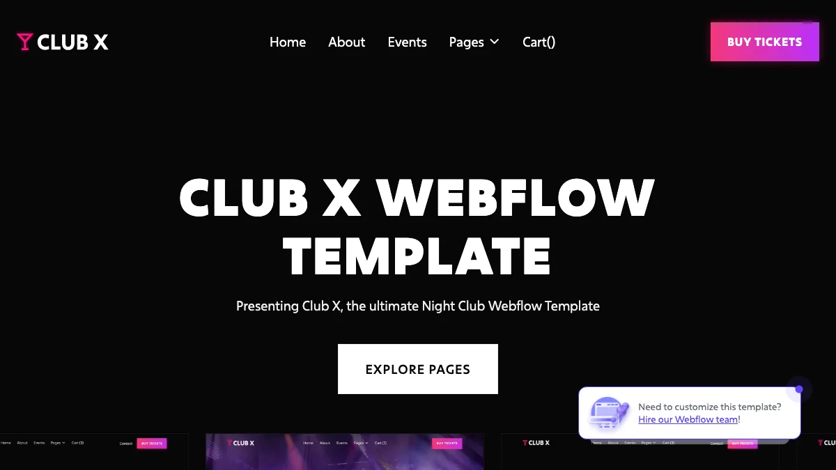 Screenshot of the Club X theme homepage