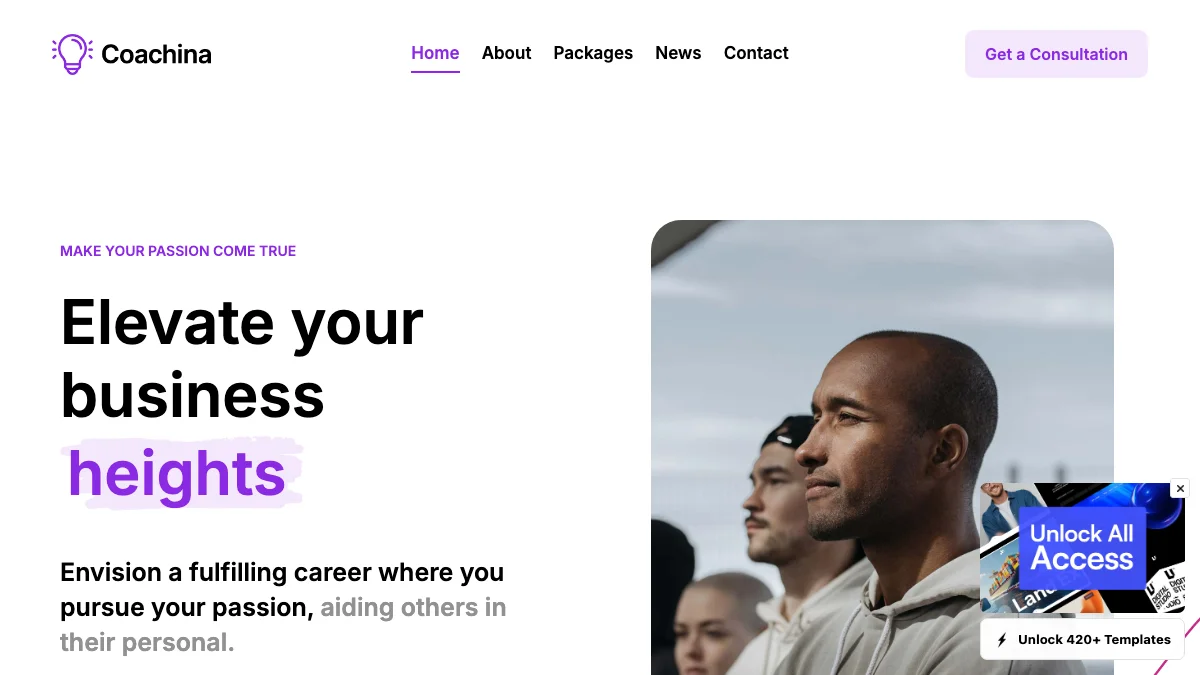 Screenshot of the Coachina theme homepage