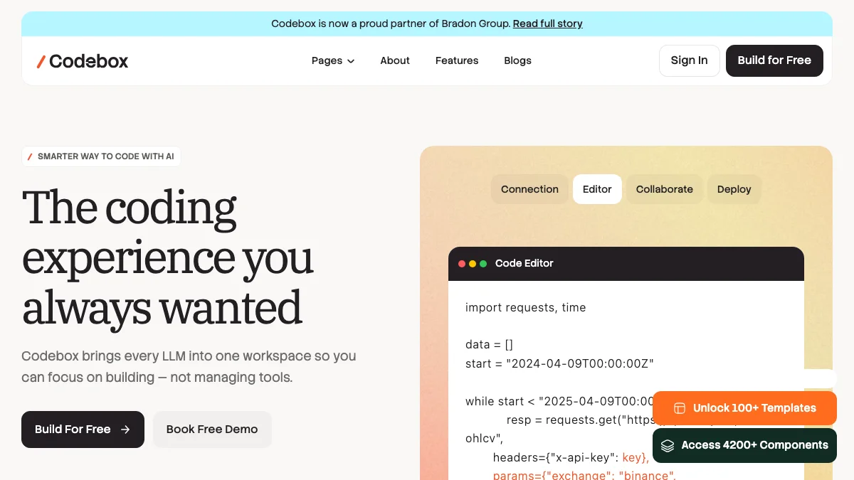 Screenshot of the Codebox theme homepage