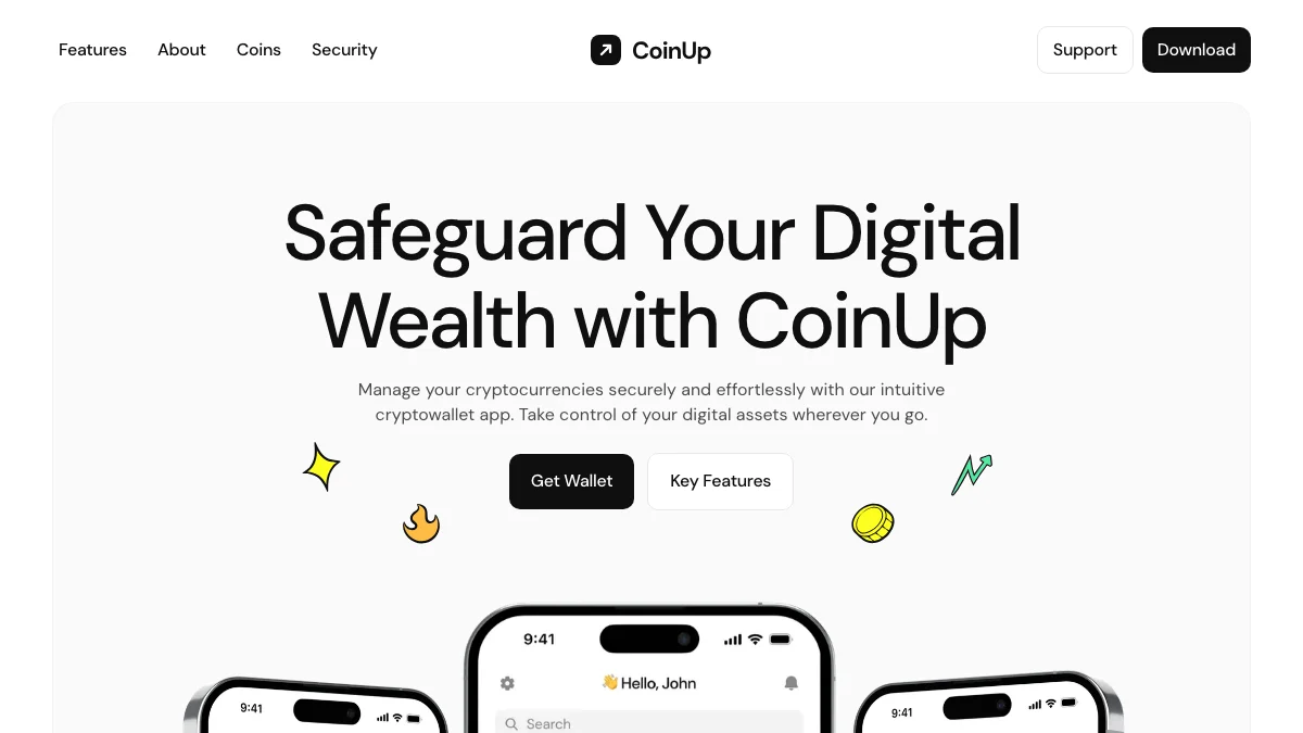 Screenshot of the CoinUp theme homepage