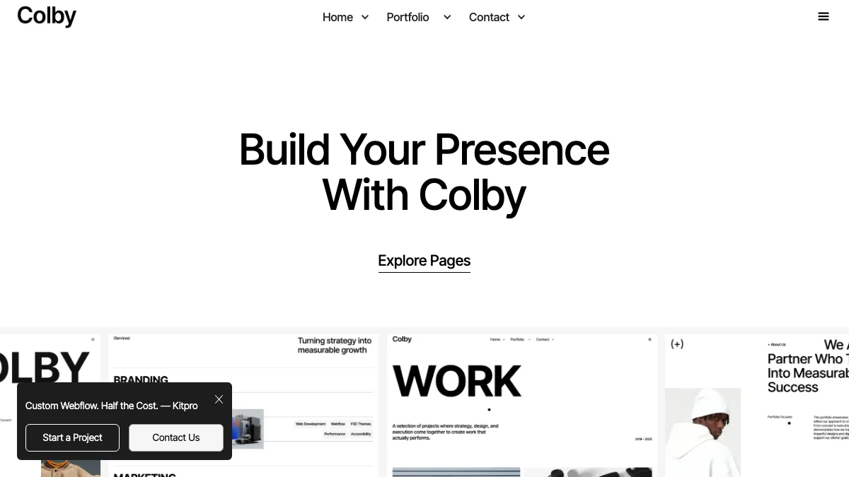 Screenshot of the Colby theme homepage