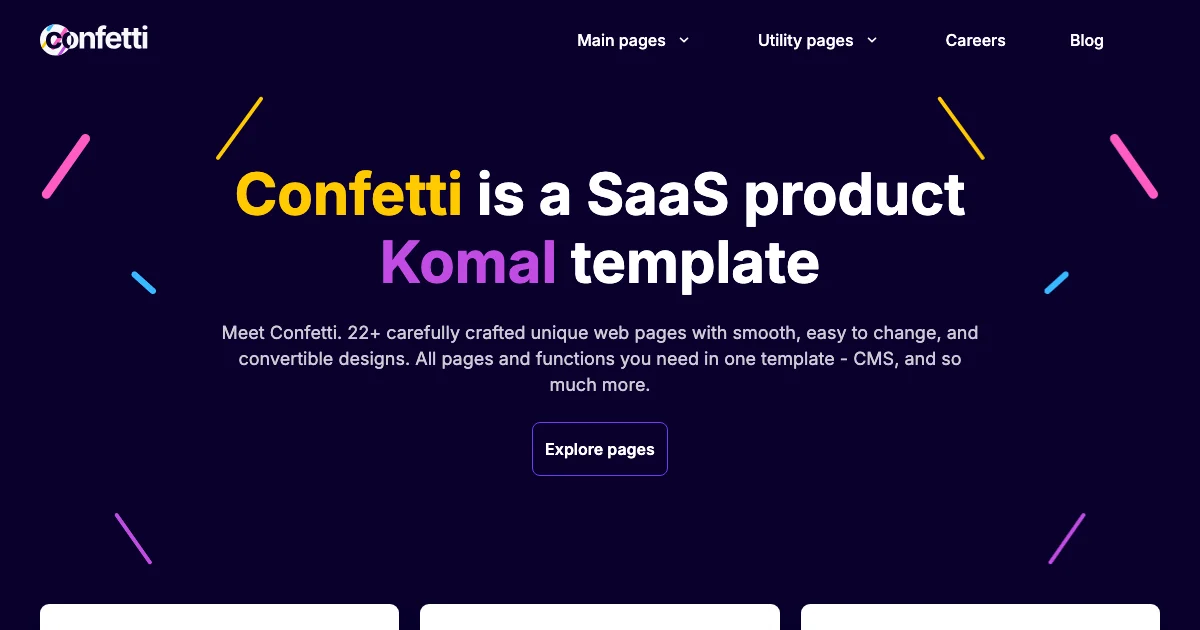Screenshot of the Confetti theme homepage