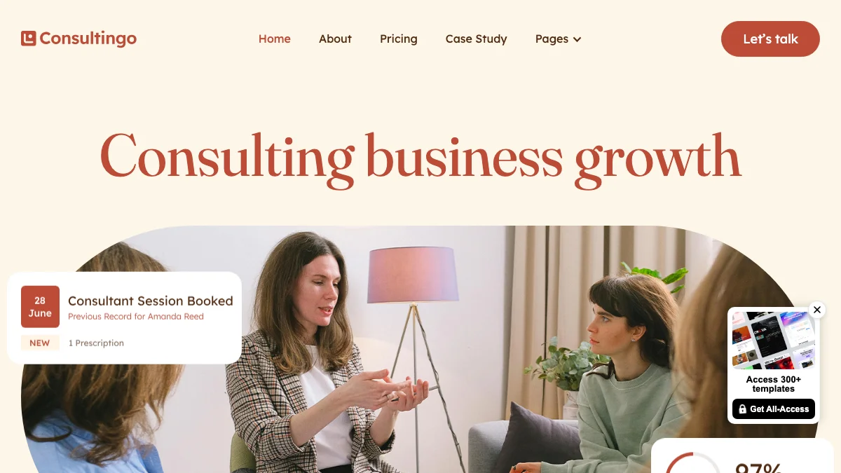 Screenshot of the Consultingo theme homepage