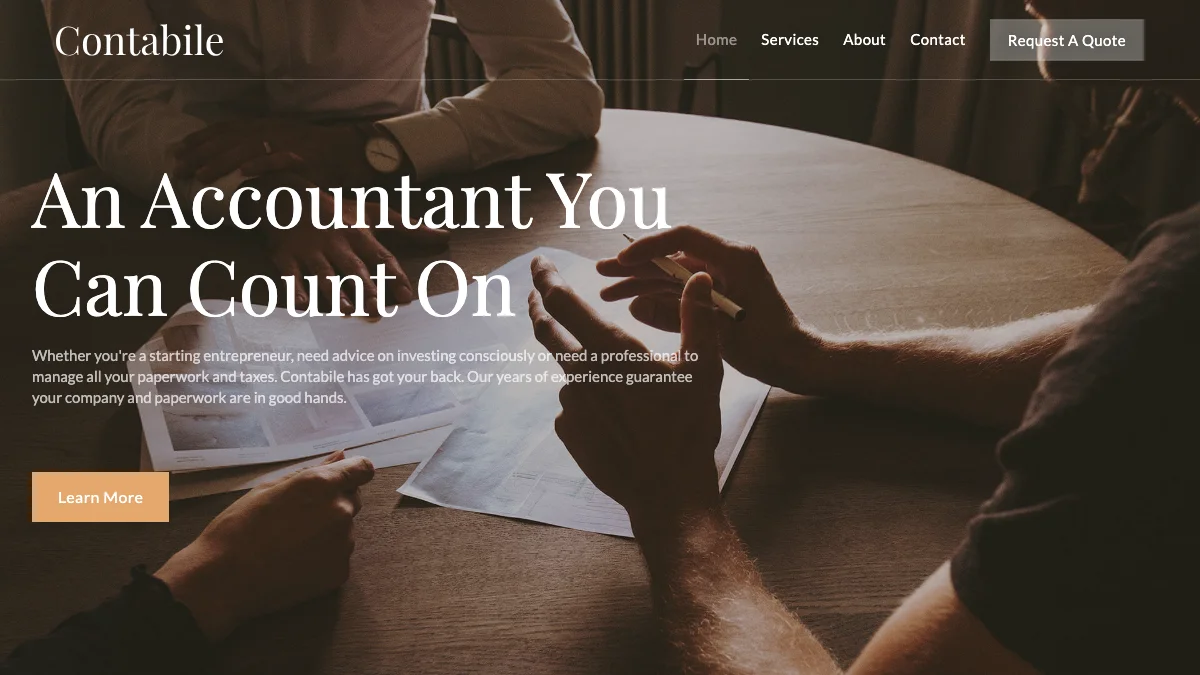 Screenshot of the Contabile theme homepage