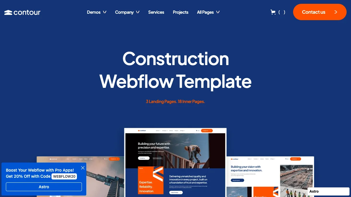 Screenshot of the Contour theme homepage