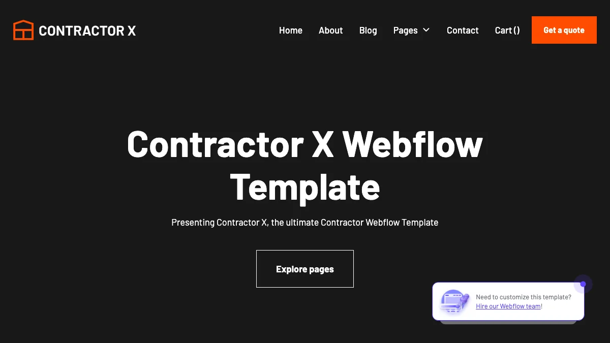 Screenshot of the Contractor X theme homepage