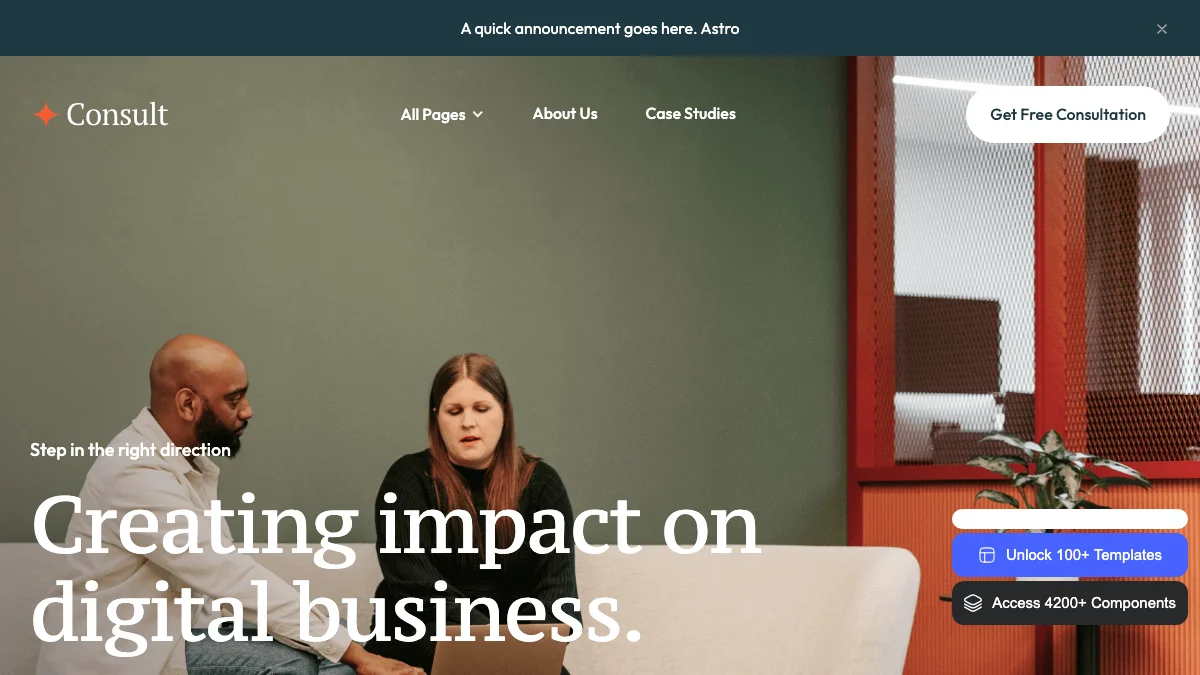 Screenshot of the Coonsult theme homepage