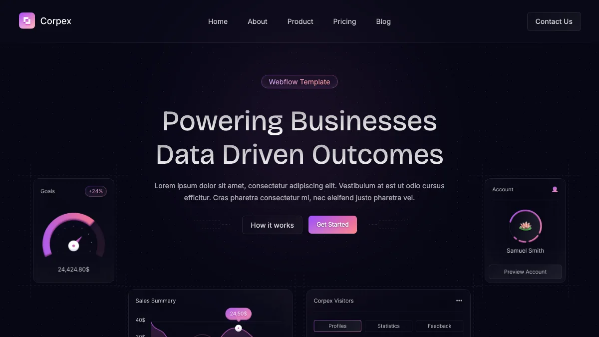 Screenshot of the Corpex theme homepage