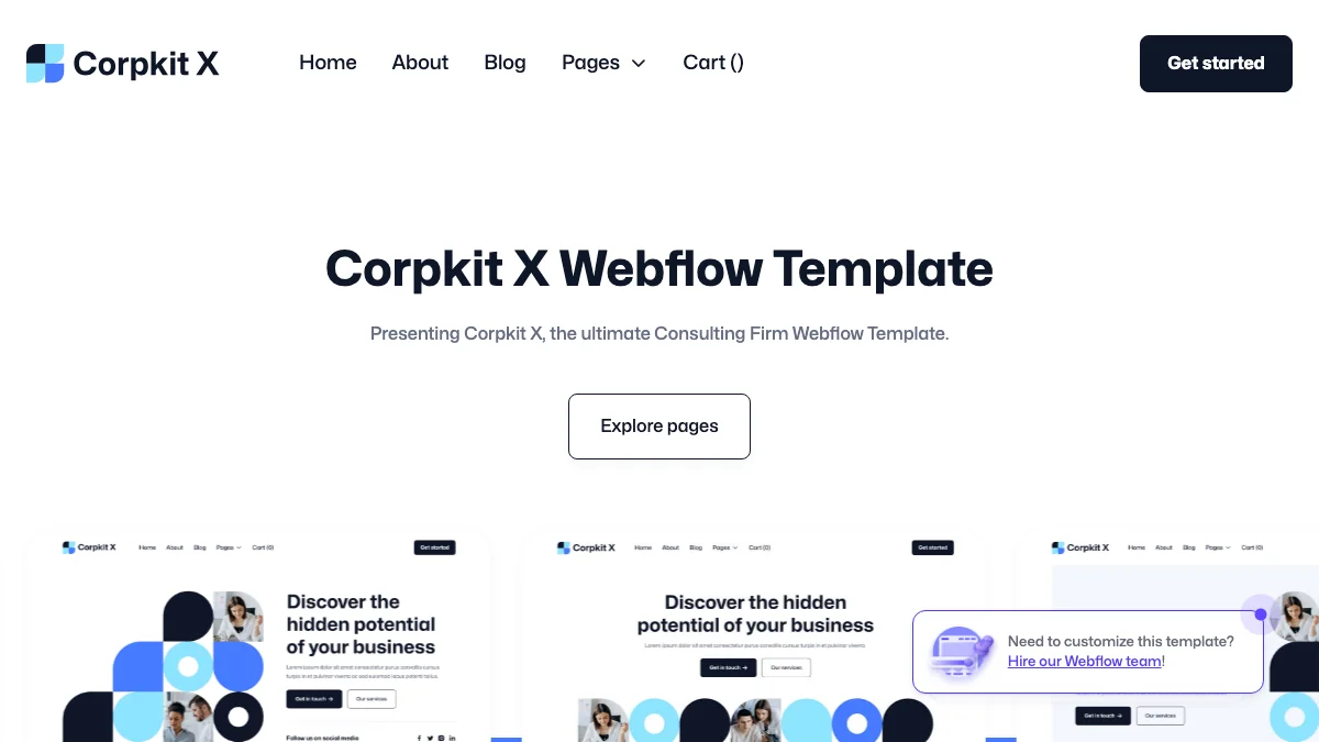 Screenshot of the Corpkit X theme homepage