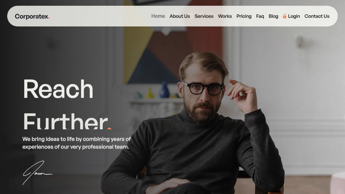 Screenshot of the Corporation theme homepage
