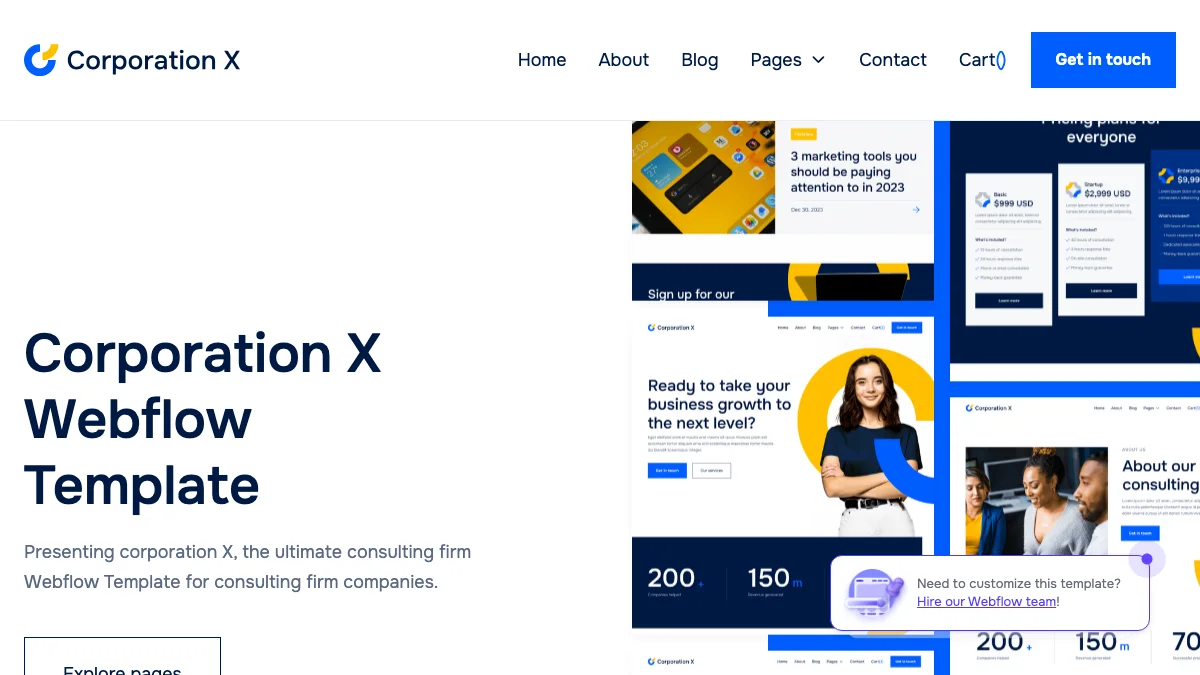 Screenshot of the Corporation X theme homepage