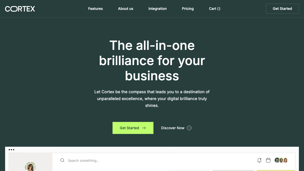 Screenshot of the Cortex theme homepage