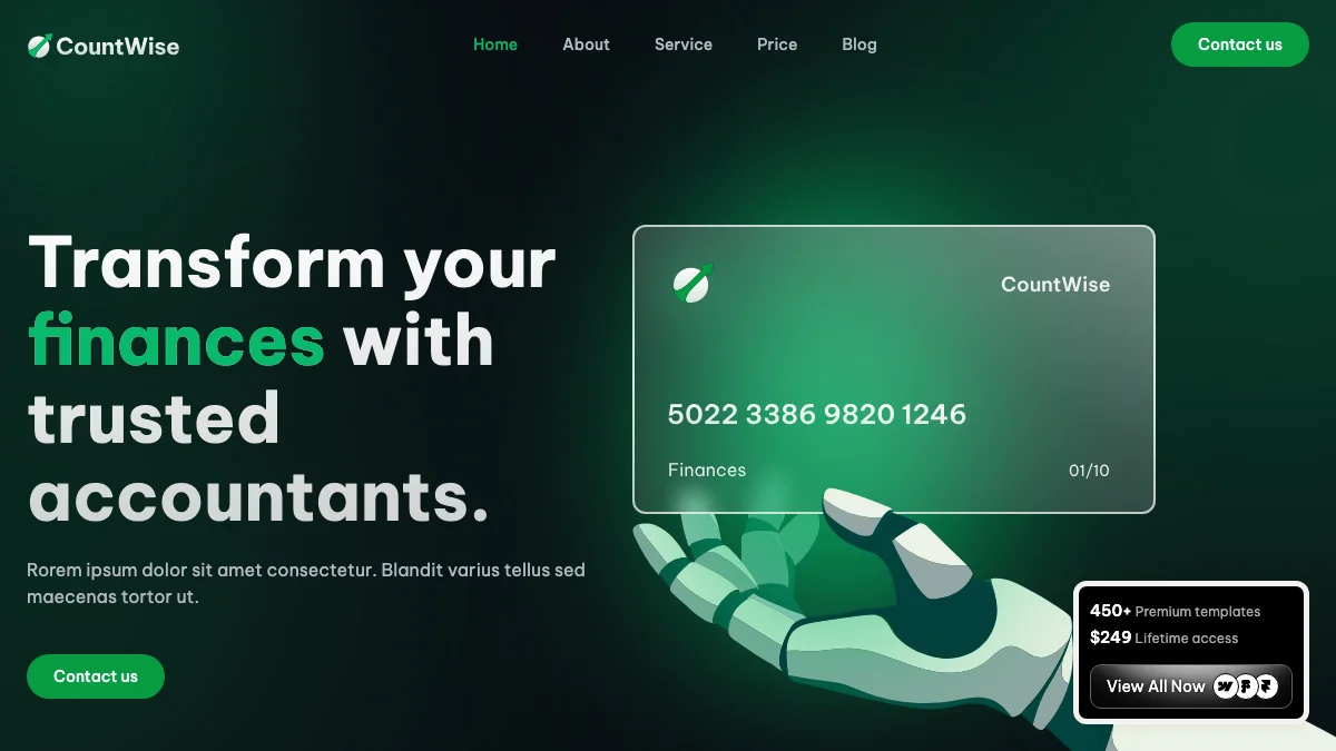 Screenshot of the CountWise theme homepage