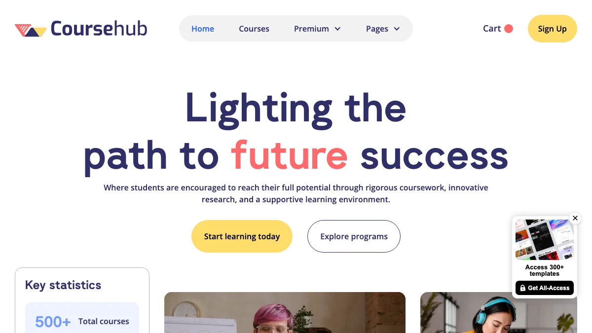 Screenshot of the Coursehub theme homepage