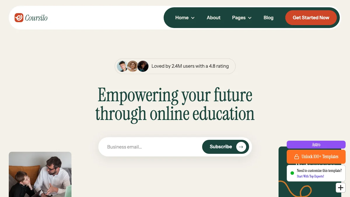 Screenshot of the Coursilo theme homepage