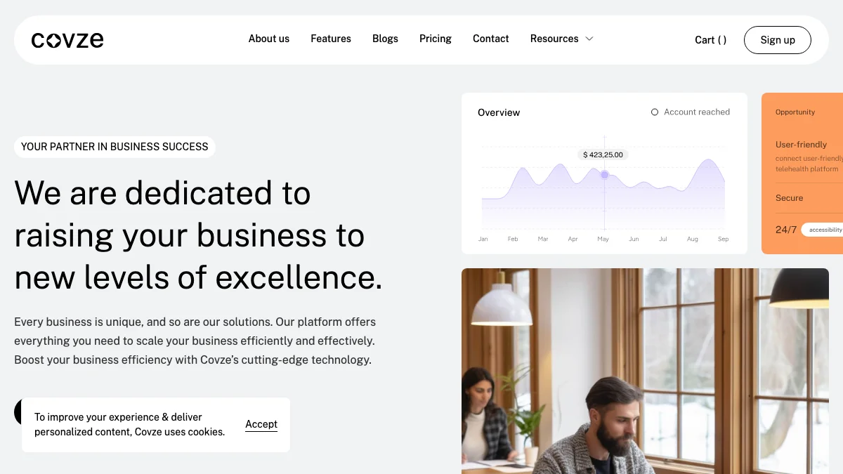 Screenshot of the Covze theme homepage