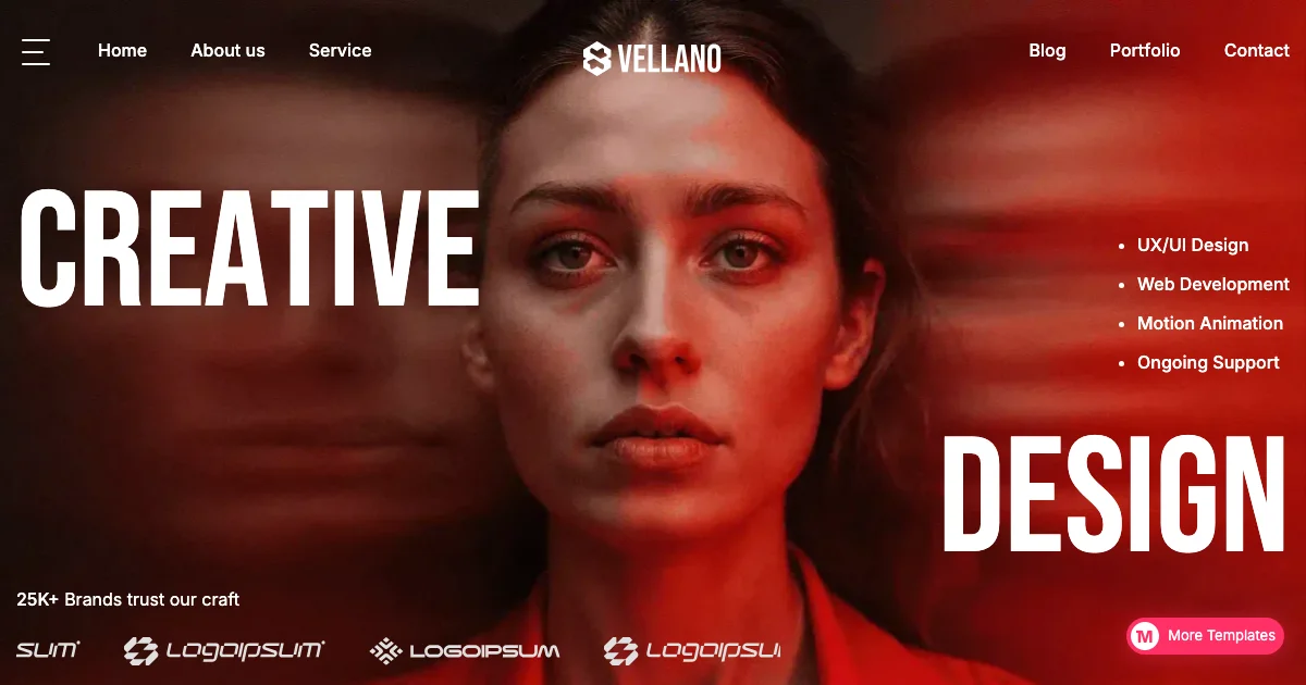 Screenshot of the Vellano theme homepage