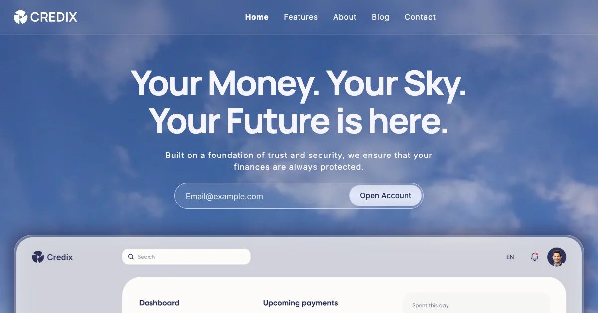 Screenshot of the Credix theme homepage