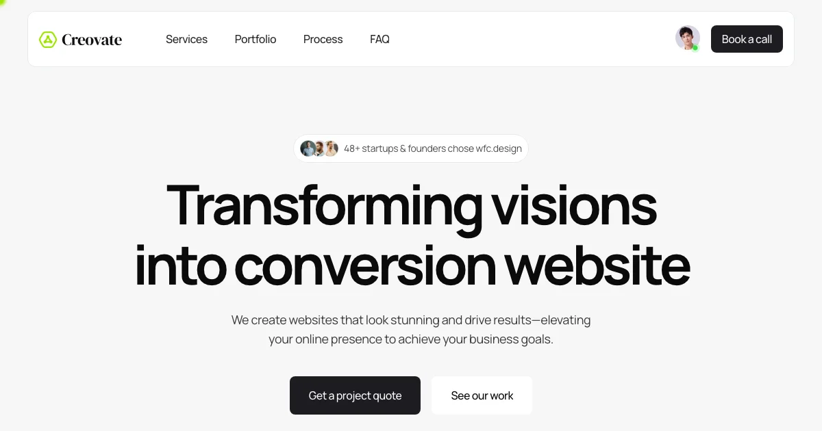 Screenshot of the Creovate theme homepage