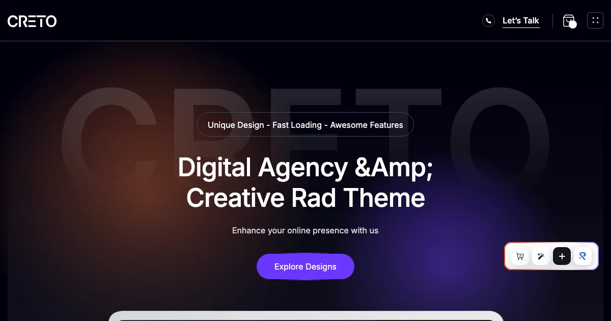 Screenshot of the Creto theme homepage