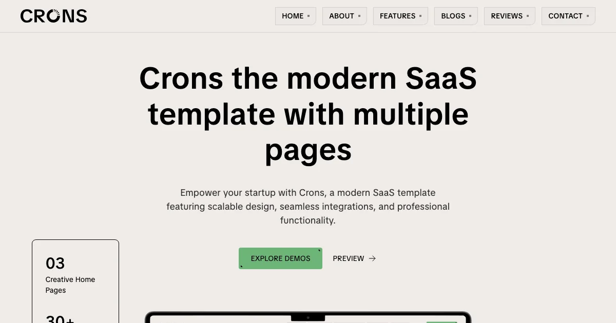 Screenshot of the Crons theme homepage