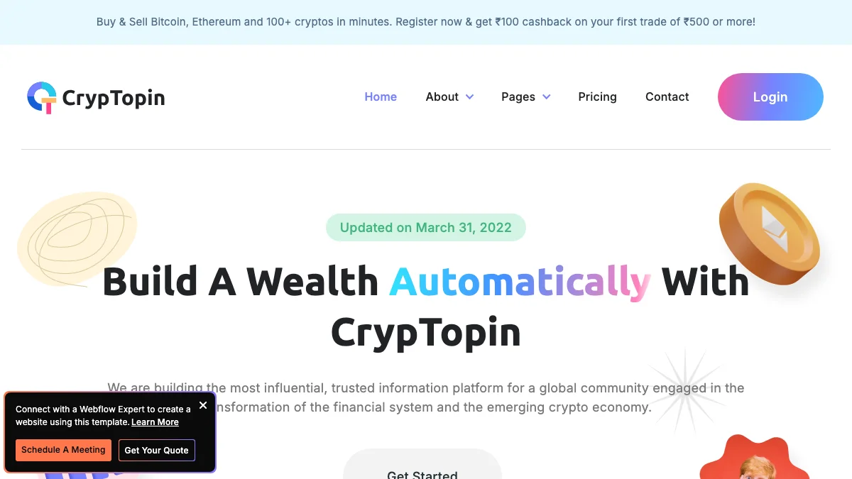Screenshot of the CrypTopin theme homepage