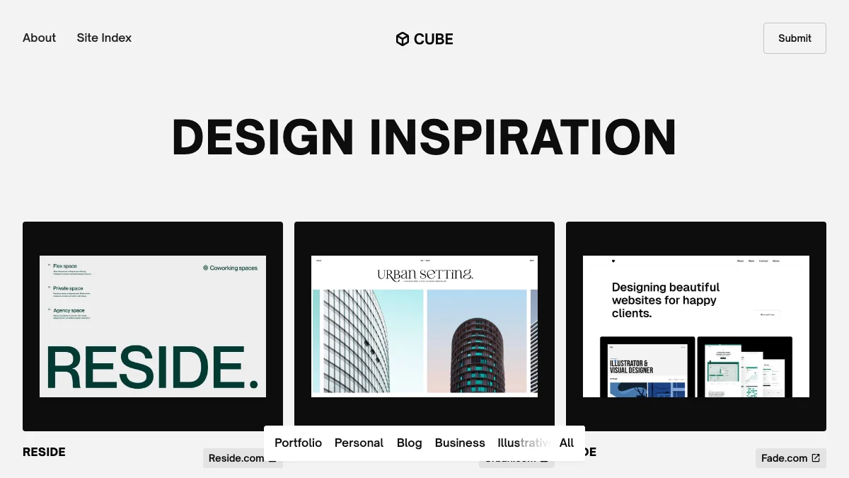 Screenshot of the Cube theme homepage