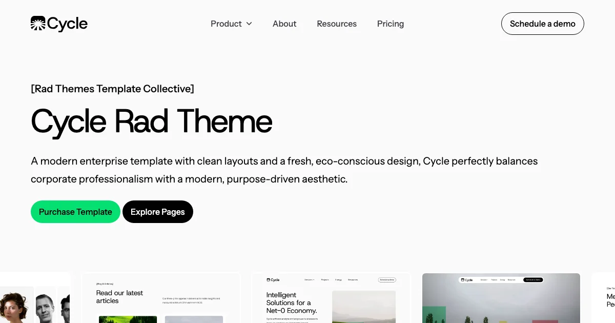 Screenshot of the Cycle theme homepage