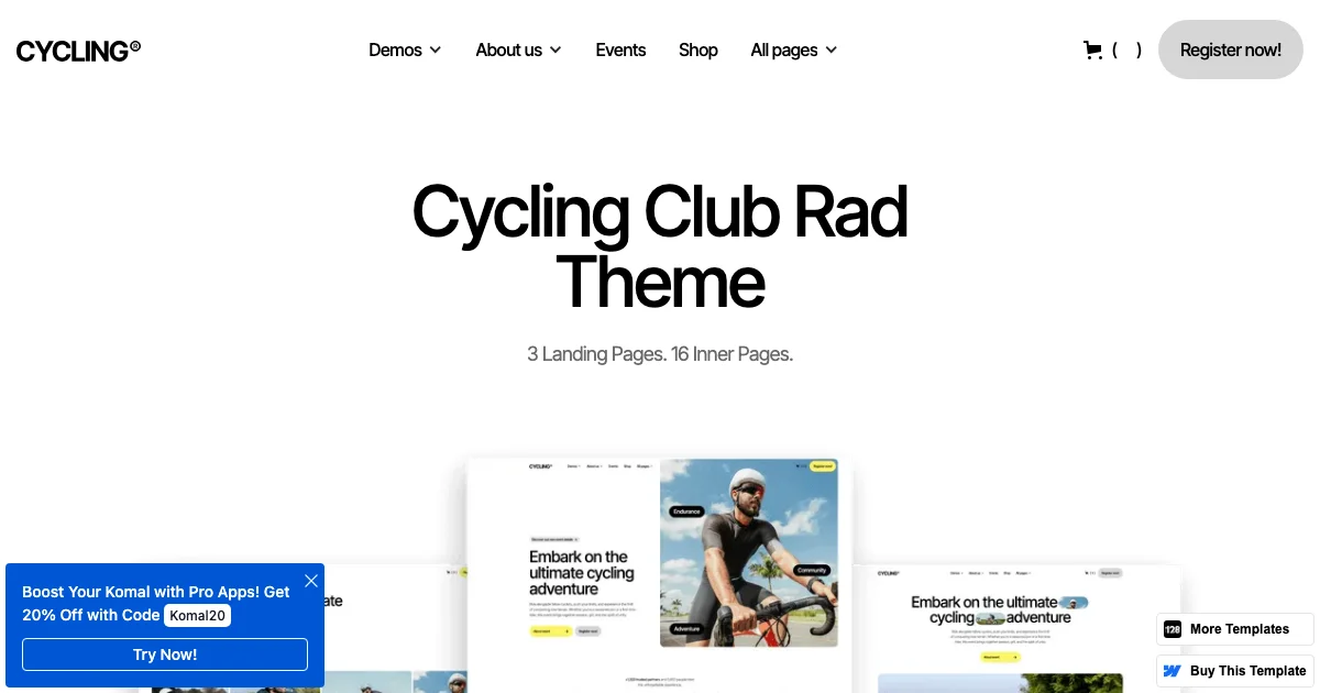 Screenshot of the Cycling 128 theme homepage