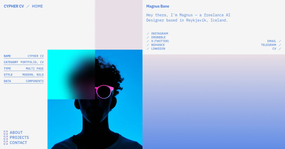 Screenshot of the Cypher theme homepage