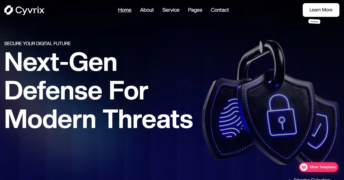 Screenshot of the Cyvrix theme homepage