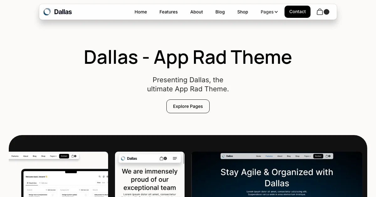 Screenshot of the Dallas theme homepage