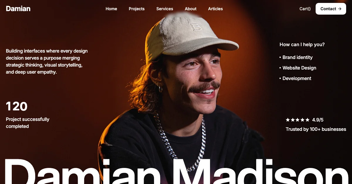 Screenshot of the Damian theme homepage