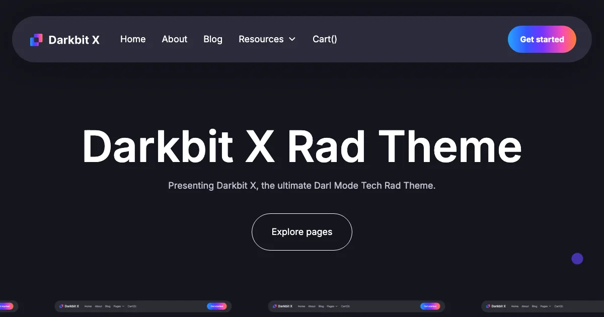 Screenshot of the Darkbit X theme homepage