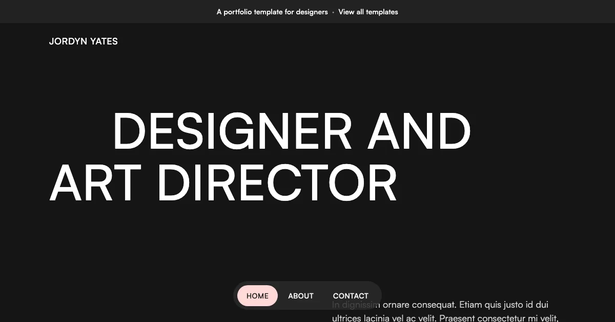 Screenshot of the Darkfolio theme homepage