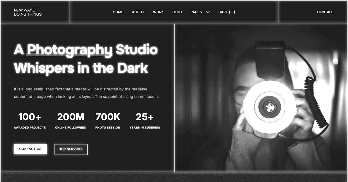 Screenshot of the Darkness theme homepage