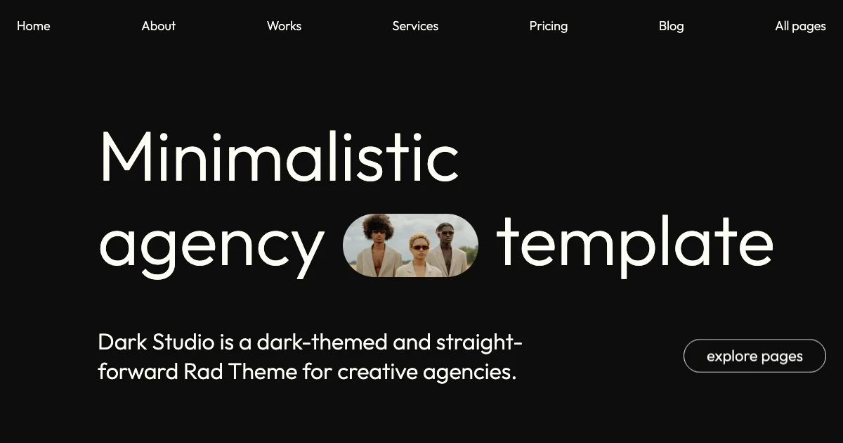 Screenshot of the Dark Studio theme homepage