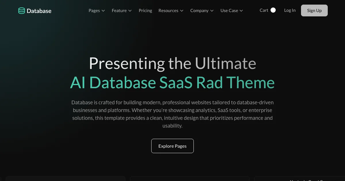 Screenshot of the Database theme homepage