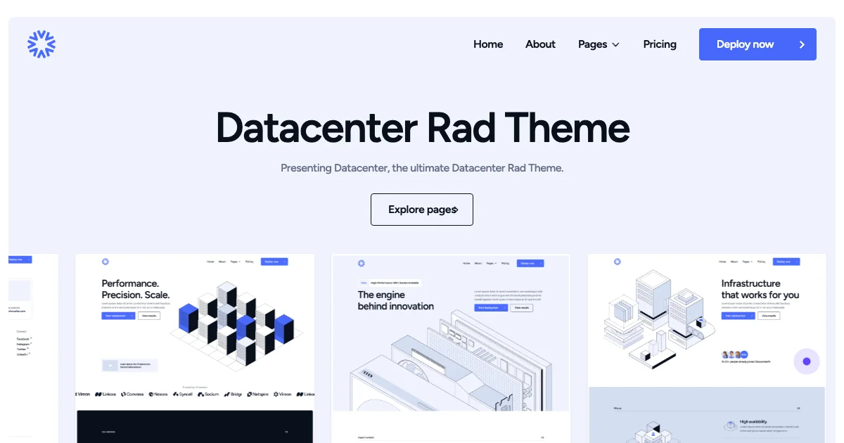 Screenshot of the Datacenter theme homepage