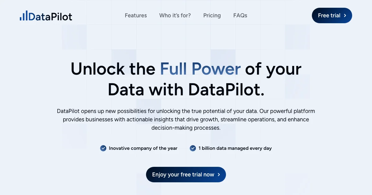 Screenshot of the DataPilot theme homepage