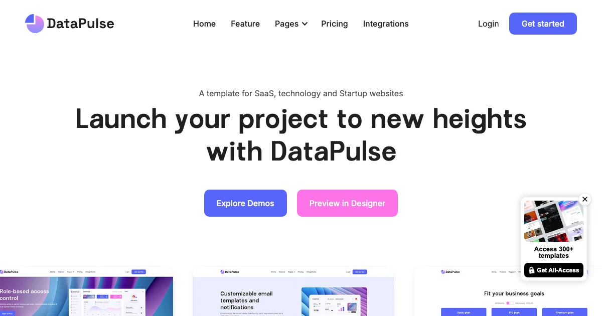 Screenshot of the DataPulse theme homepage