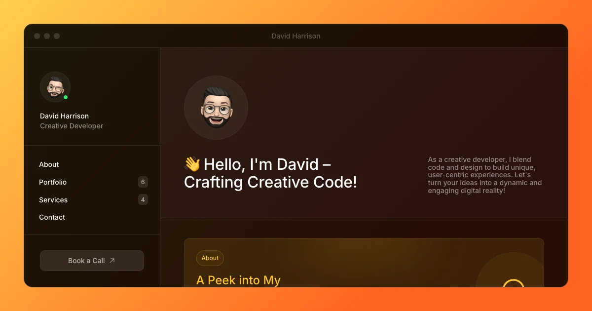 Screenshot of the David Harrison theme homepage