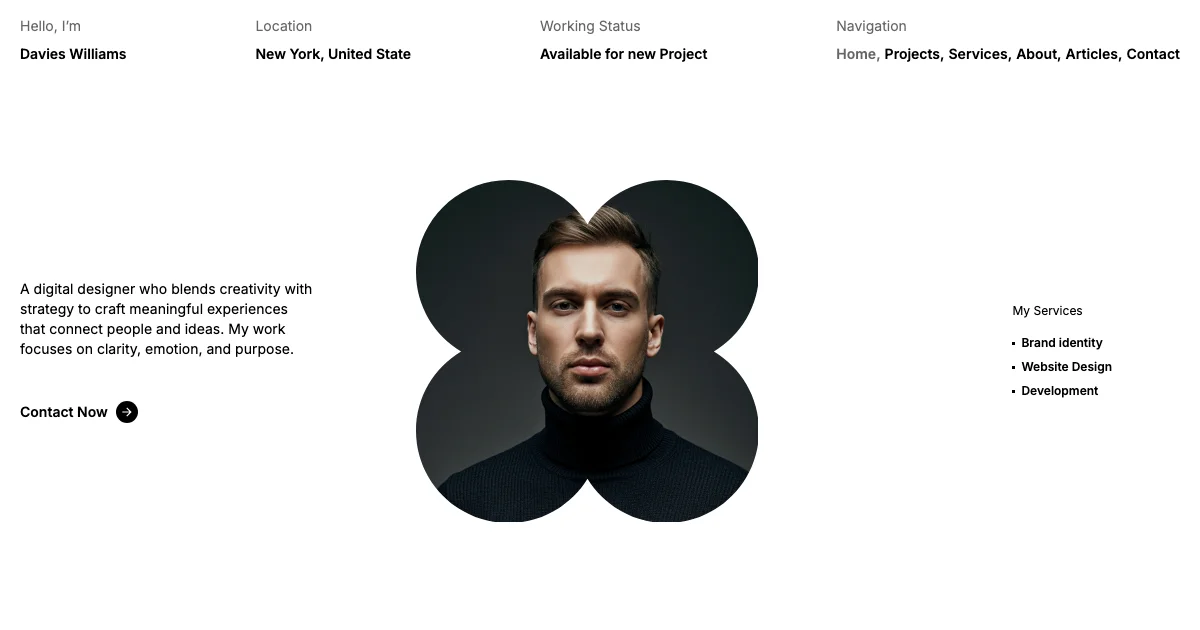 Screenshot of the Davies theme homepage
