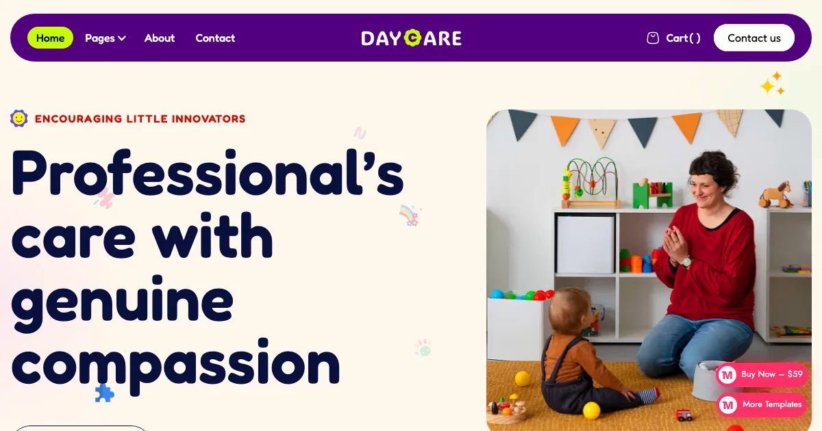 Screenshot of the Daycare theme homepage