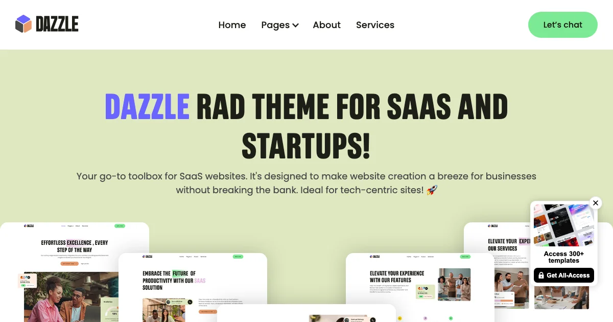Screenshot of the Dazzle theme homepage